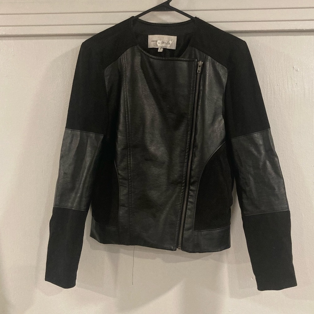 The Limited Leather & Suede Black color block jacket with pockets, dry cleaned.